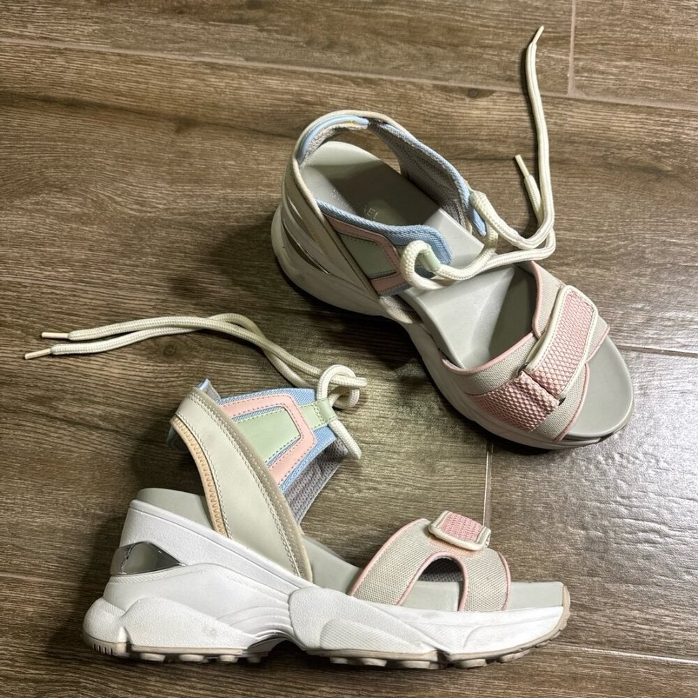 Michael Kors Irma Platform Sandals Cream Chunky Heel Women’s